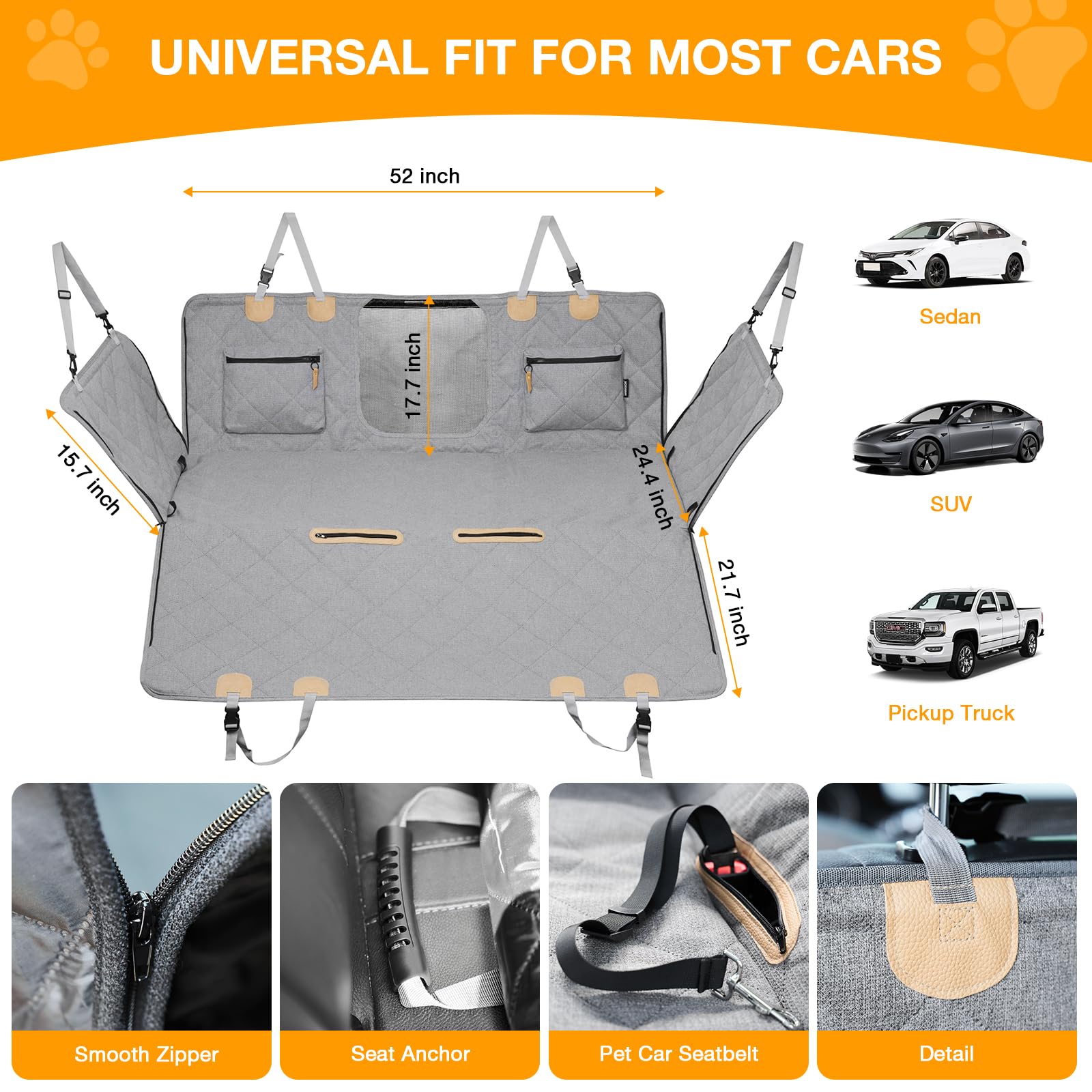 COMPAWNY gray backseat protector blending with interior while guarding seats