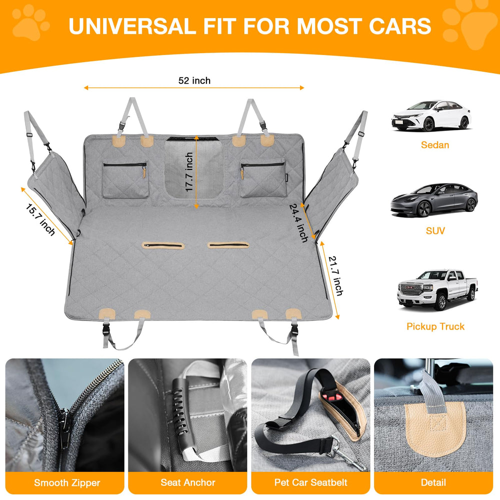 COMPAWNY gray backseat protector blending with interior while guarding seats