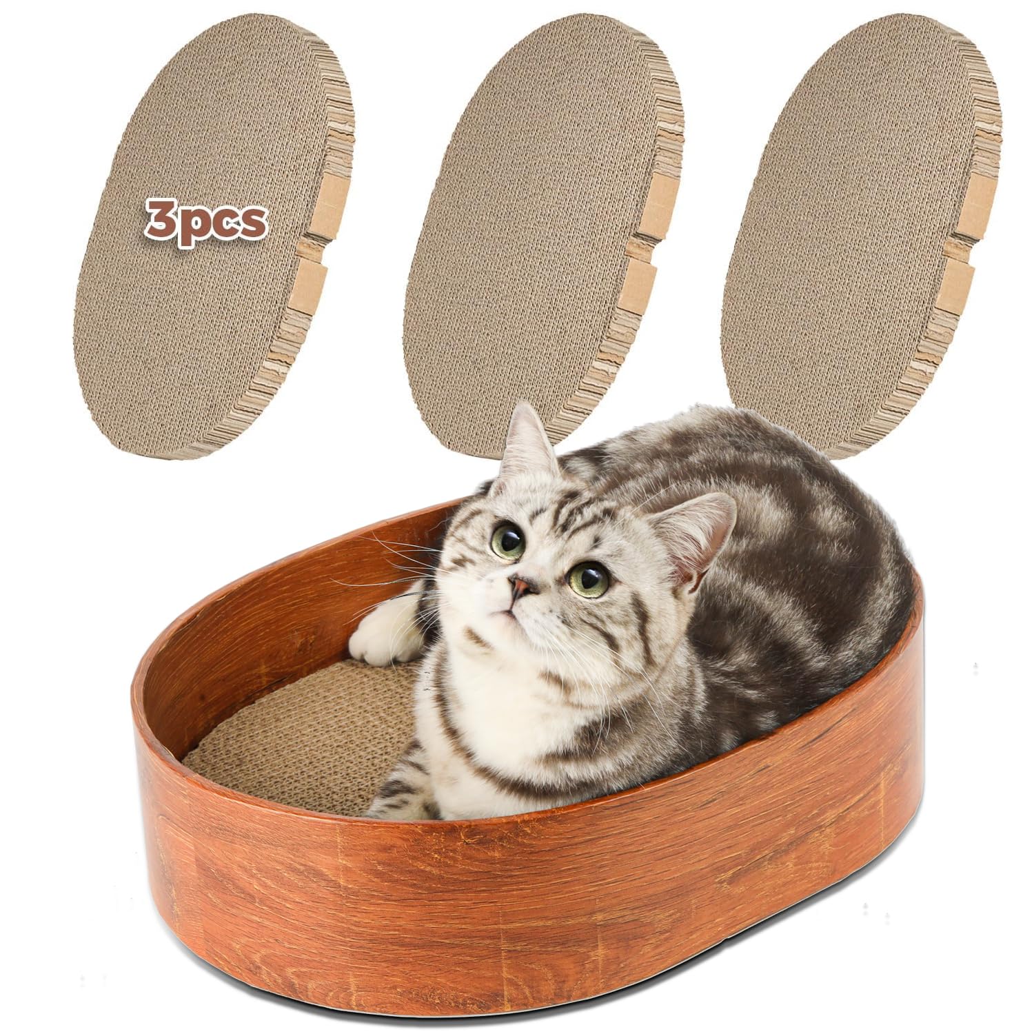 ComSaf 3-Pcs 16-Inch cat scratching board with box for tidier indoor play.