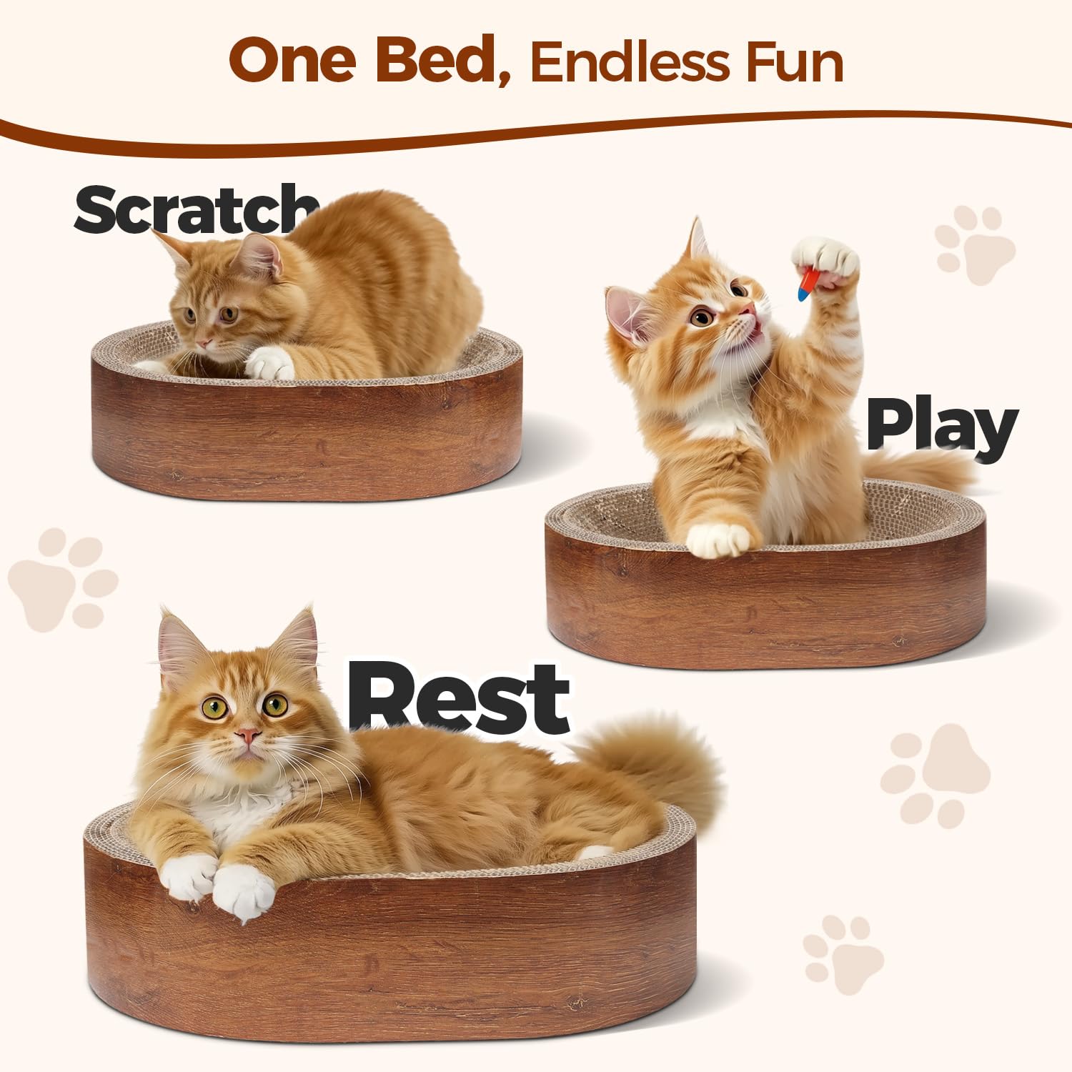 ComSaf Cat Scratcher Bed bowl-shaped design provides a cozy indoor lounge