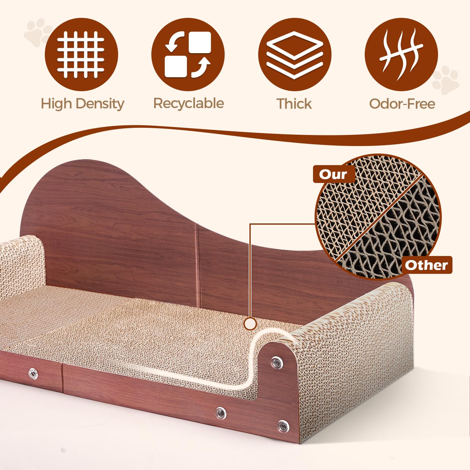 ComSaf side armrests on scratcher provide pillow-like neck support.