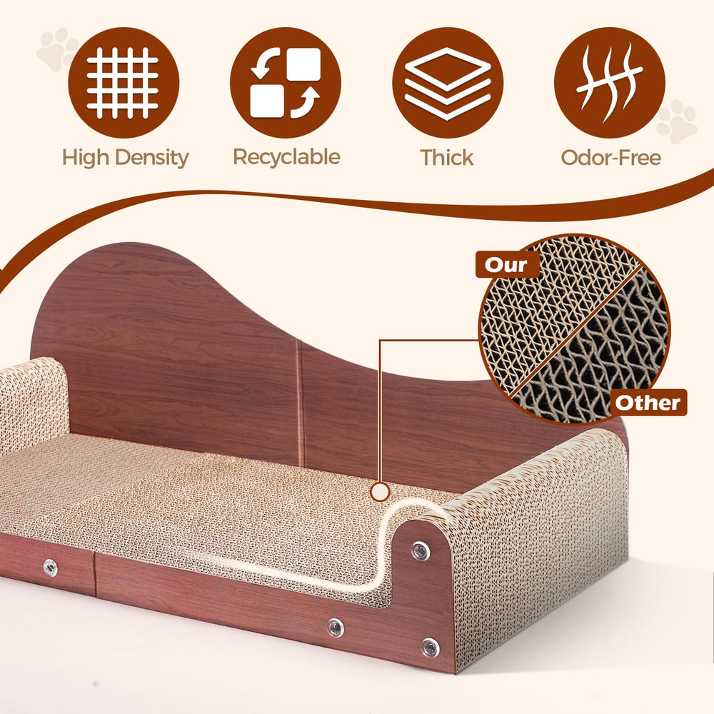 ComSaf side armrests on scratcher provide pillow-like neck support.