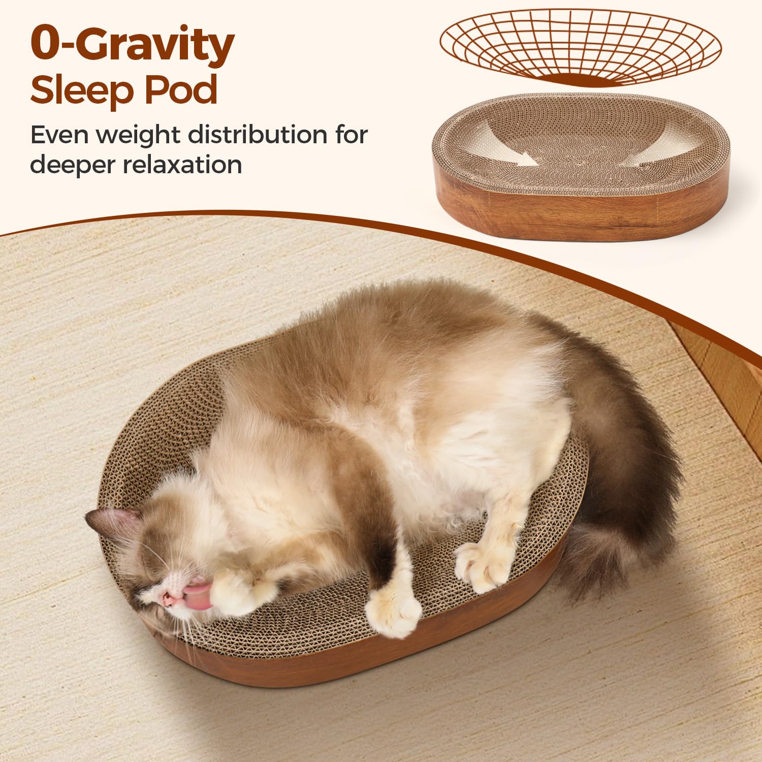 ComSaf odor-free corrugated cardboard bed for safe indoor lounging.