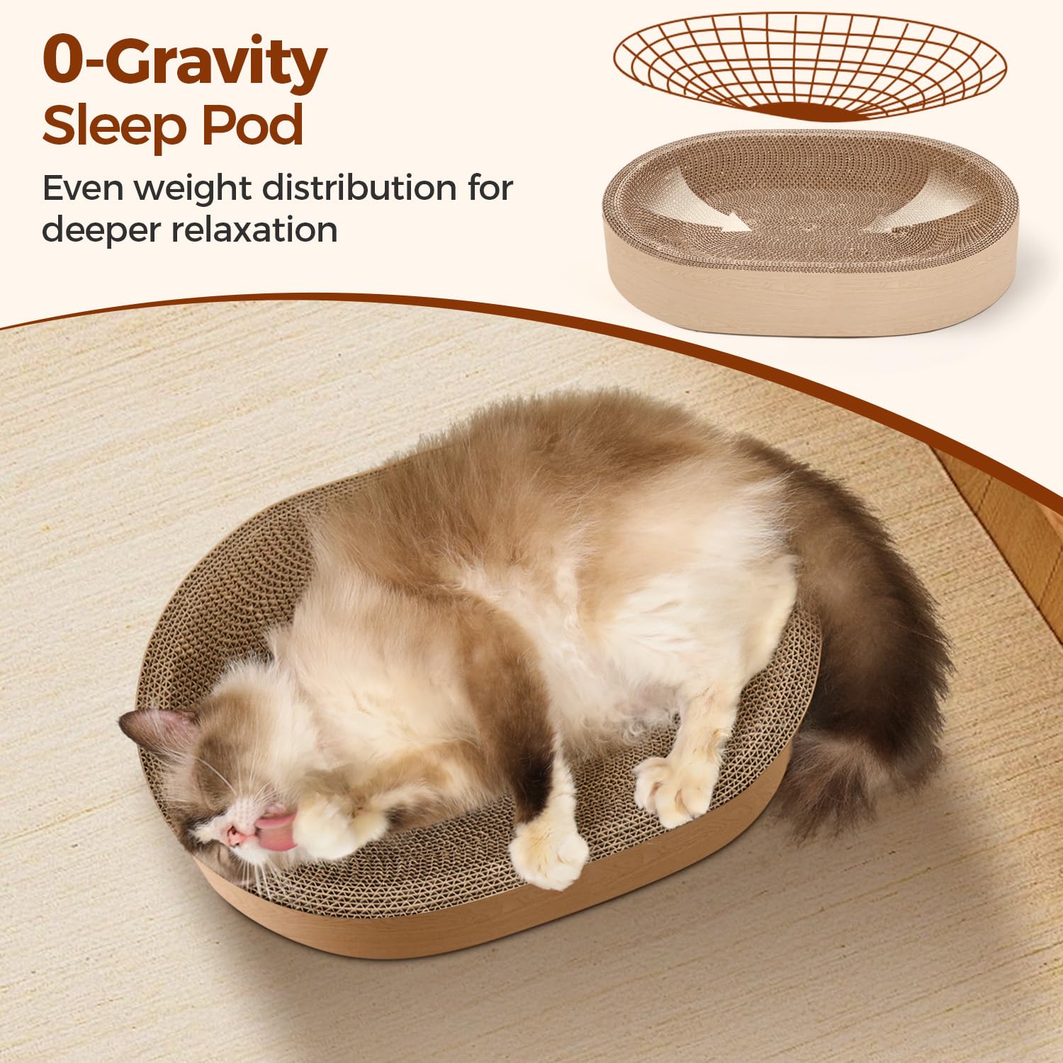 ComSaf odor-free cardboard scratcher offers a safe indoor space.