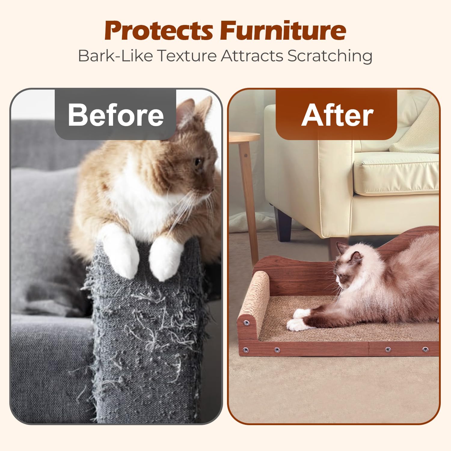 ComSaf durable bark-texture scratcher doubles as a cozy couch.