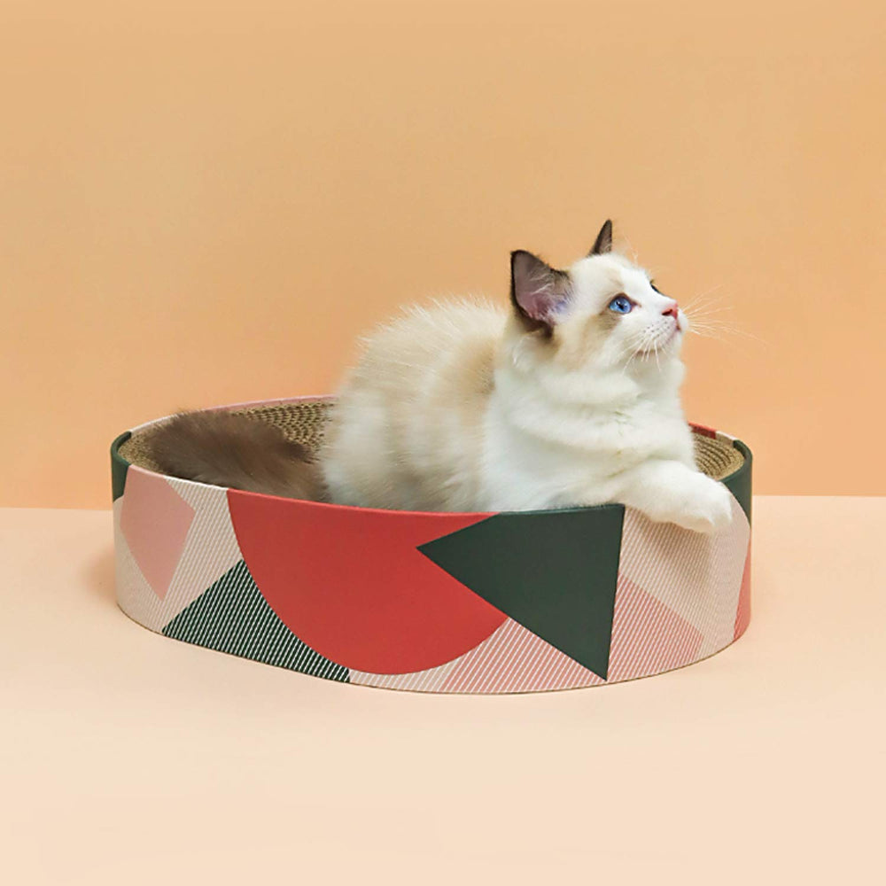 ComSaf eco-friendly cat nap and scratch pad blends with home decor.