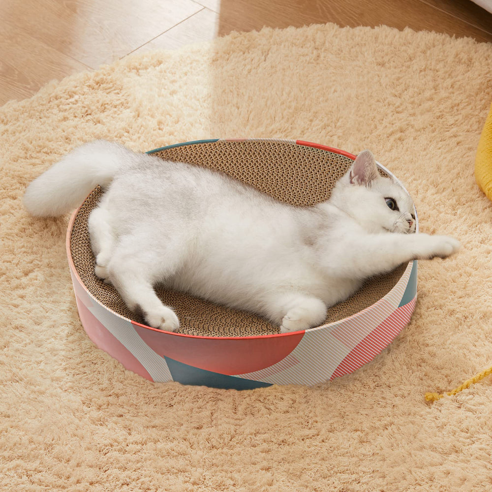 ComSaf safe non-toxic cardboard cat bed for peaceful play.