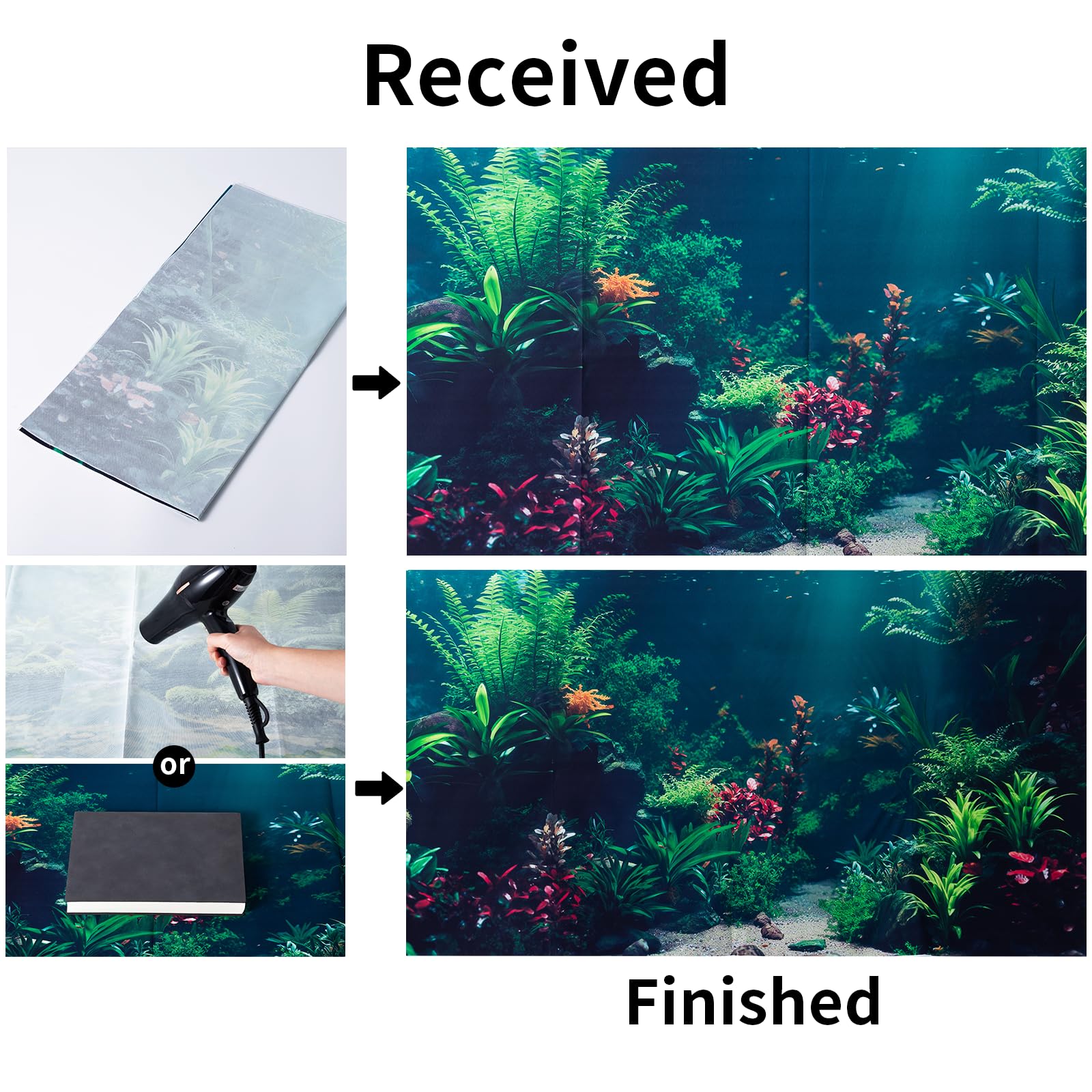 COMSUN ocean-depth background adds spacious feel to compact aquariums.