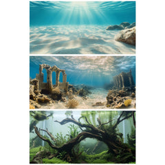 COMSUN aquarium background undersea ruins enhances tank depth and realism.