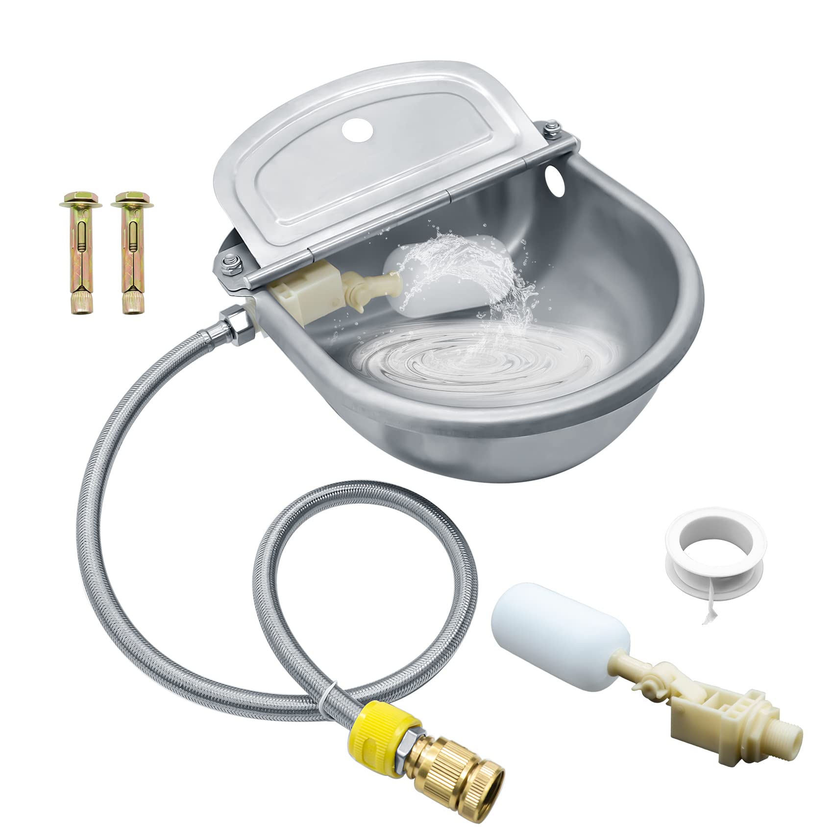 COMVIEE automatic water bowl front view shows durable stainless steel for reliable livestock hydration