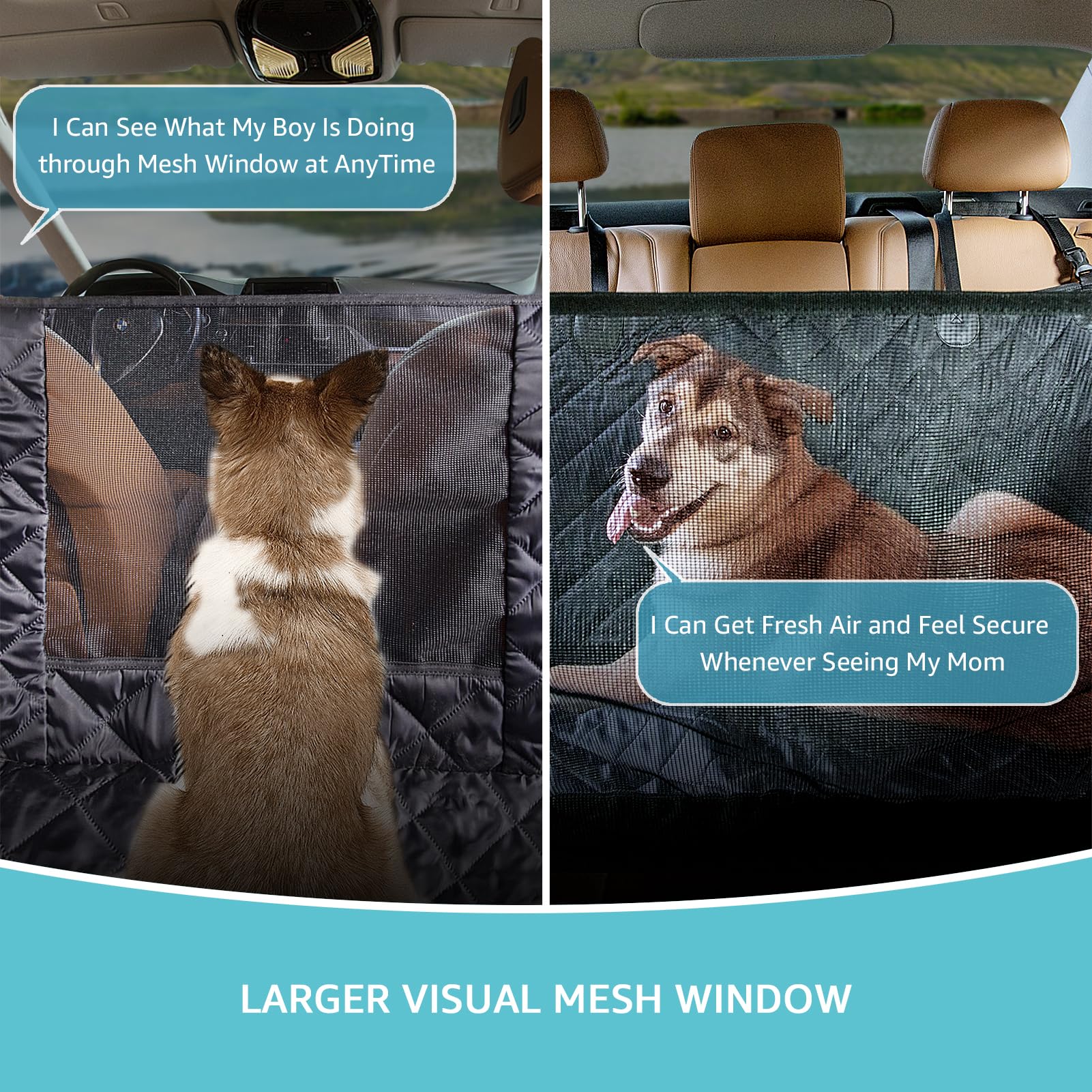 Comwish dog seat cover side flaps fully zip to prevent escapes.
