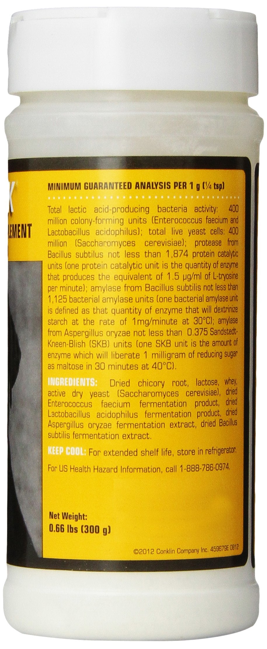 Conklin Fastrack label close-up highlighting ingredients for digestive health.