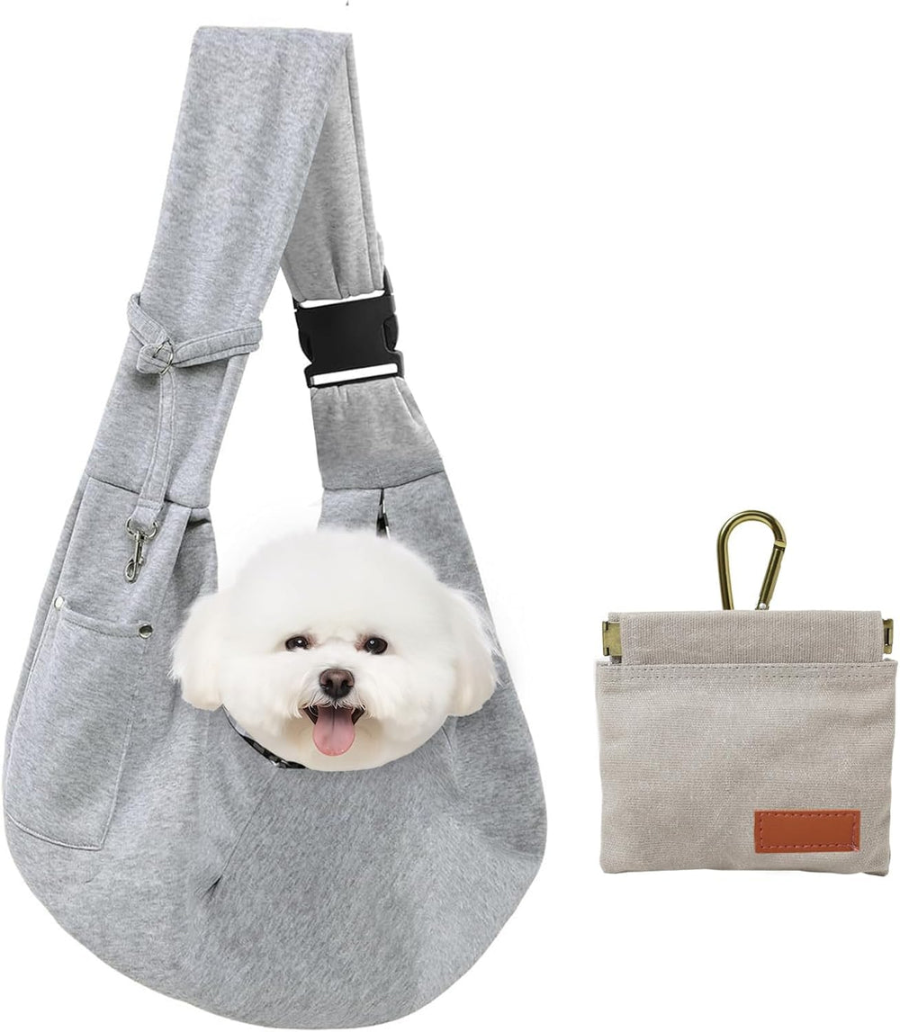 CONLI small dog carrier sling showing the adjustable strap for hands-free outings
