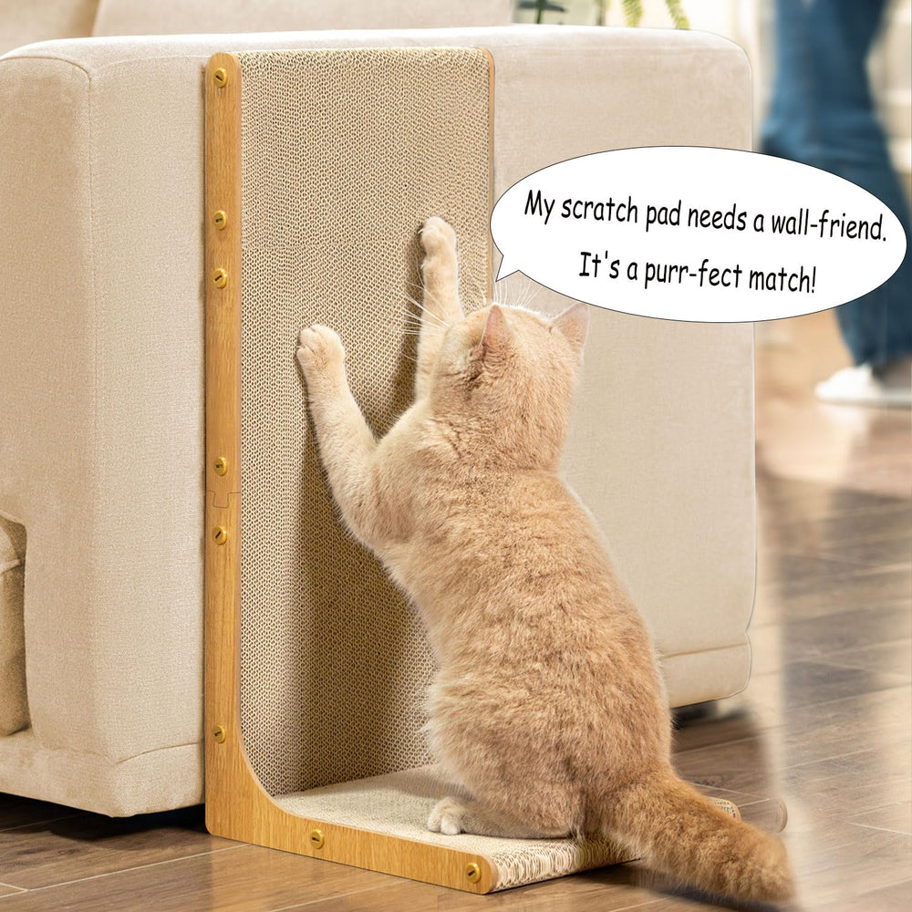 Conlun scratcher placed near a sofa demonstrates furniture protection and cat amusement.