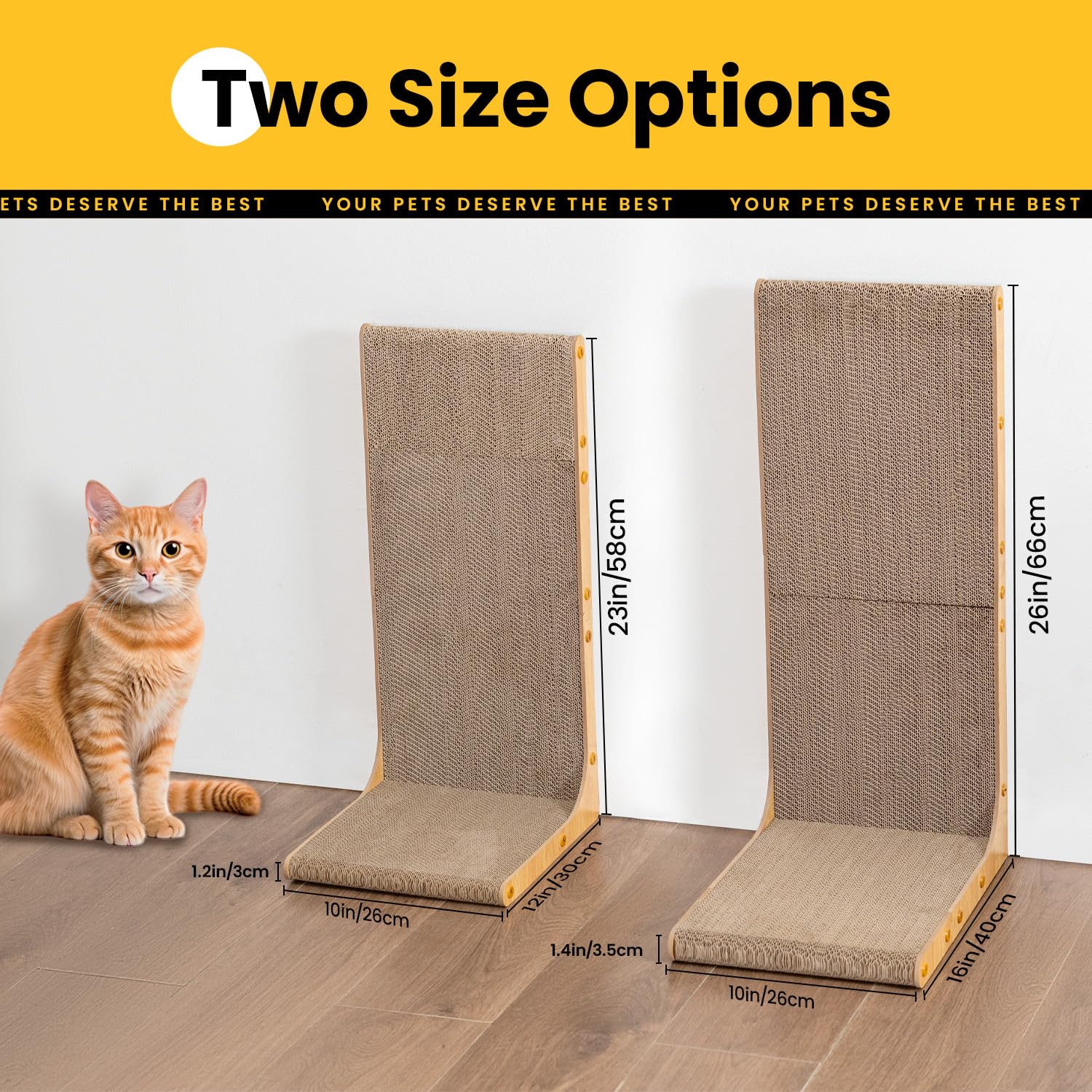 Conlun vertical wall-leaning scratcher shown against a wall for space saving.