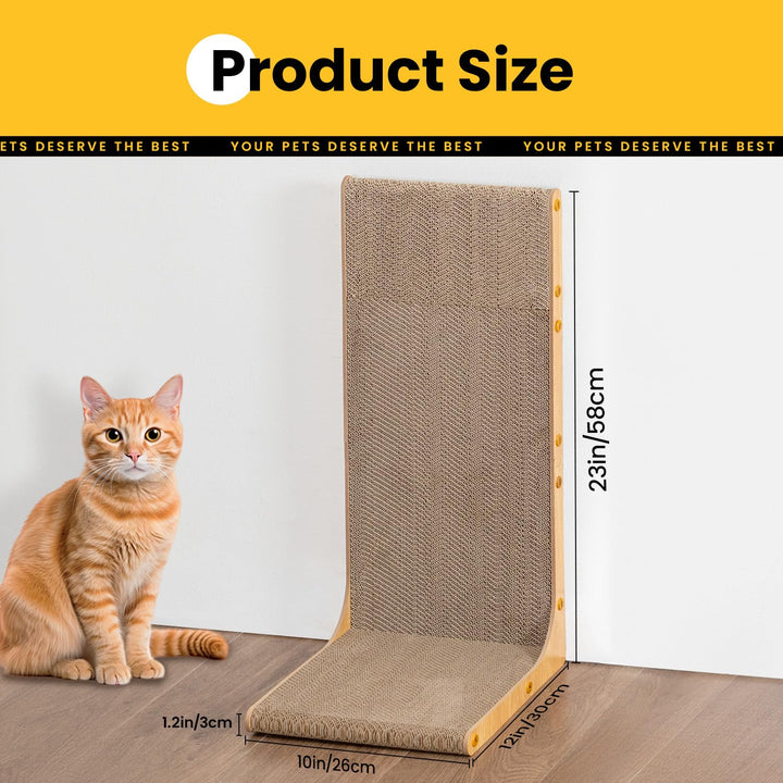 Conlun Cardboard Scratcher vertical wall-leaning beside sofa demonstrates space-saving protection.