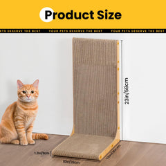 Conlun Cardboard Scratcher vertical wall-leaning beside sofa demonstrates space-saving protection.