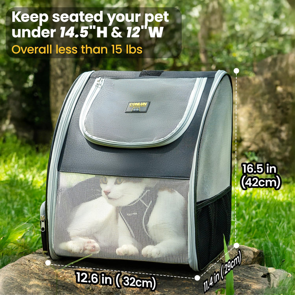 Conlun cat backpack carrier shows top and side entry points for easy access.