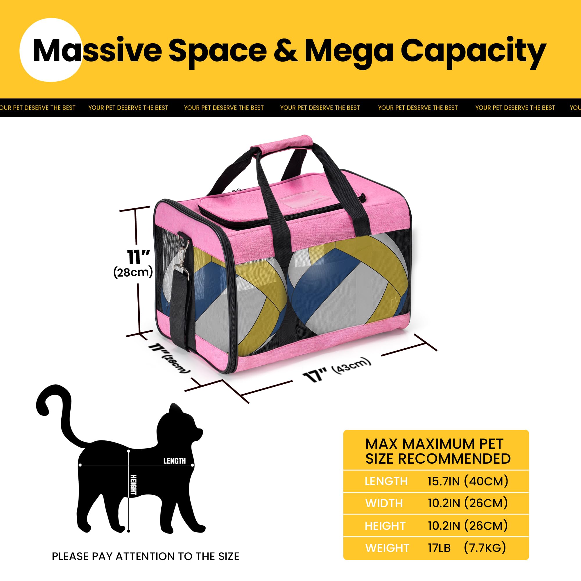 Conlun Pink M carrier mesh windows provide airflow and visibility.