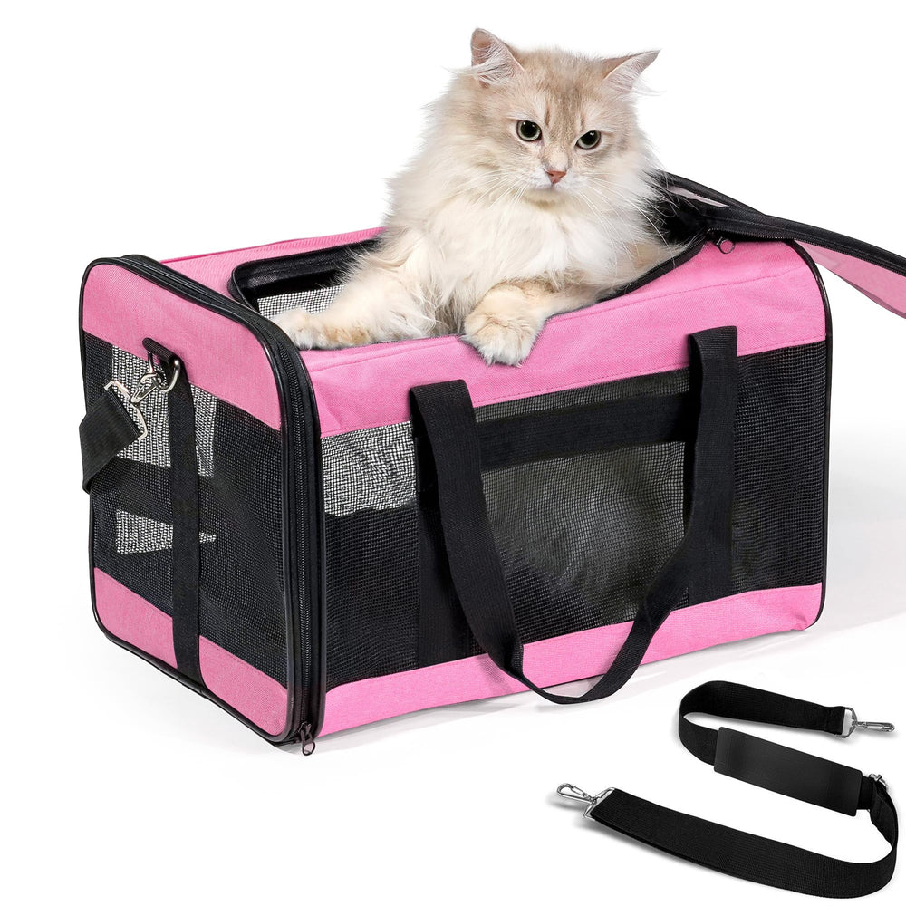 Conlun cat carrier Pink M top opening for easy access.
