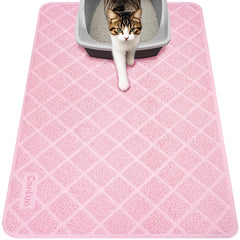 Conlun cat litter mat closeup with pink grid pattern traps litter effectively.