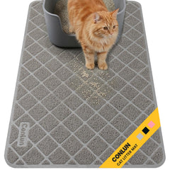Conlun cat litter mat with grid pattern traps litter around the box.