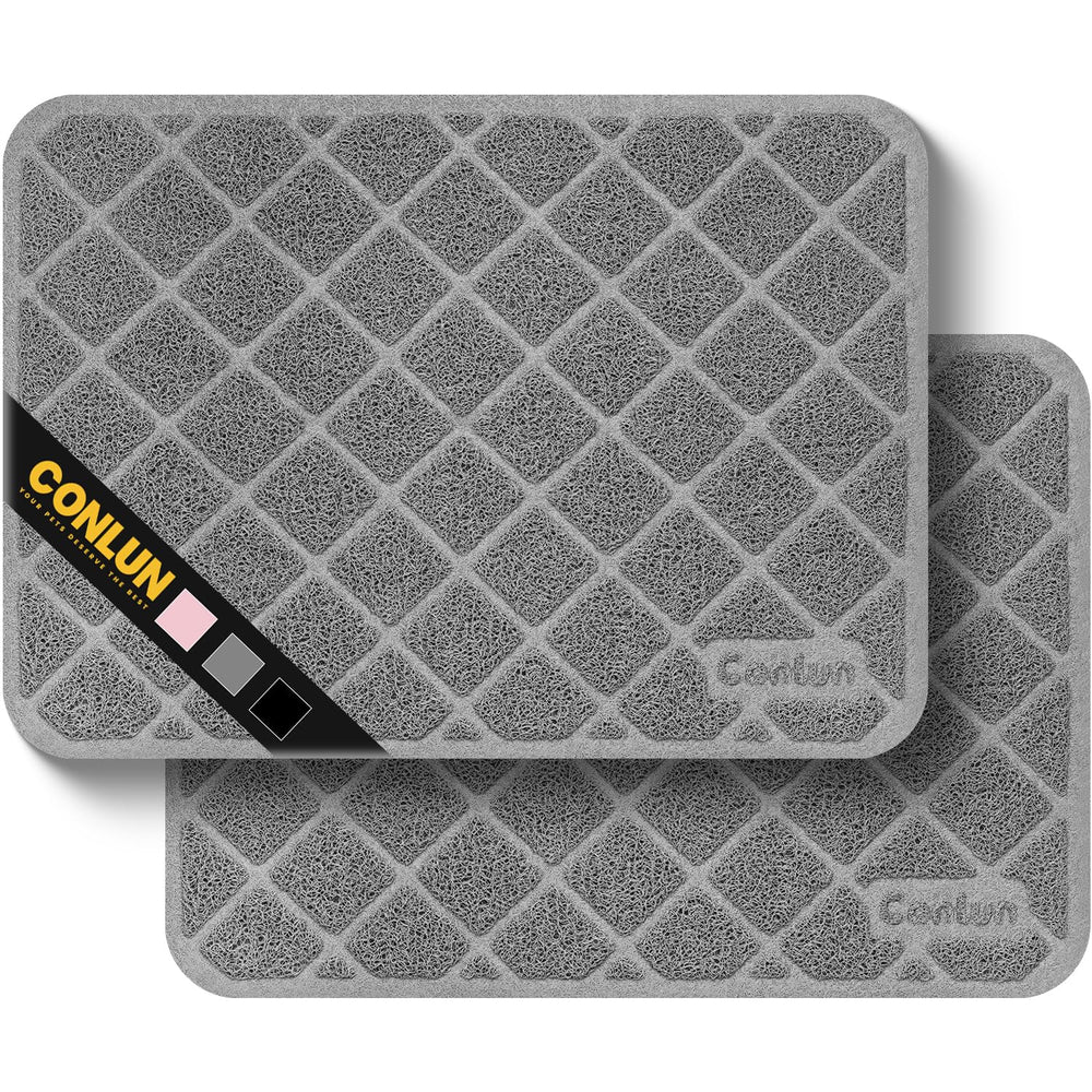Conlun cat litter mat with grid mesh traps litter from paws for cleaner floors.