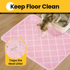 Conlun cat litter mat non-slip backing keeps mat in place beside the box.