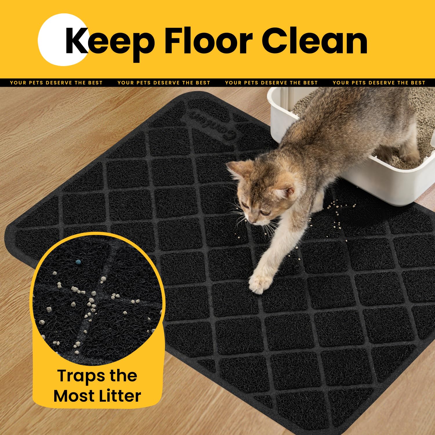 Conlun cat litter mat paws traction demonstrating secure stepping.