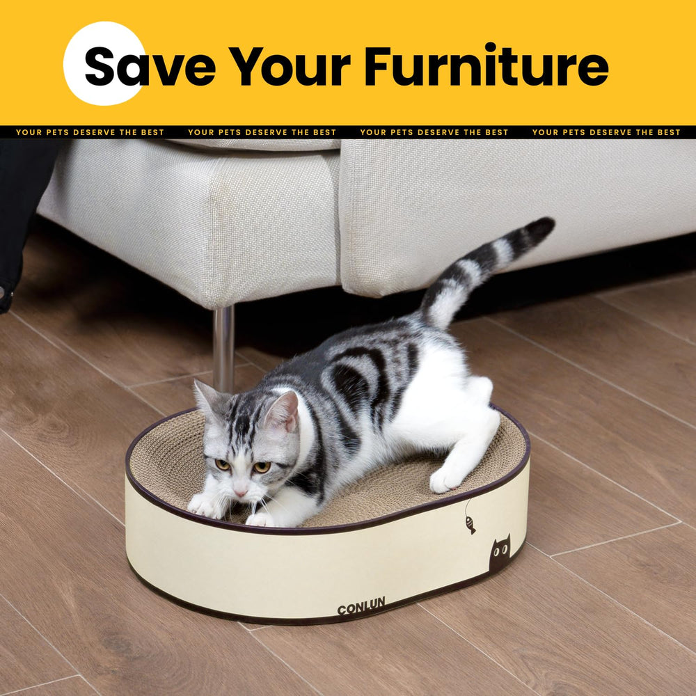 Conlun Cat Lounge Next to Sofa creates a dedicated scratching and lounging spot.
