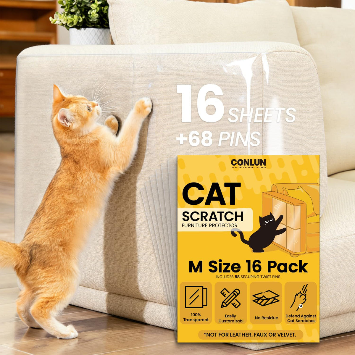 Conlun Cat Scratch Protector clear couch sheet shields upholstery from claws