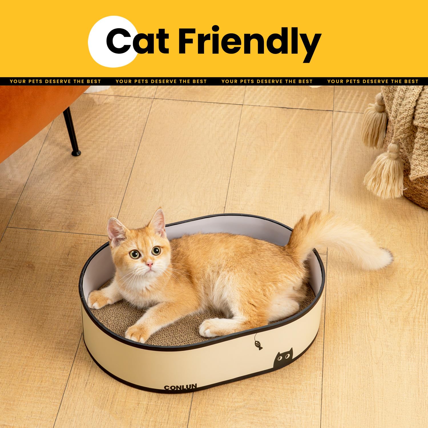 Conlun cat scratcher box made of dense corrugated cardboard