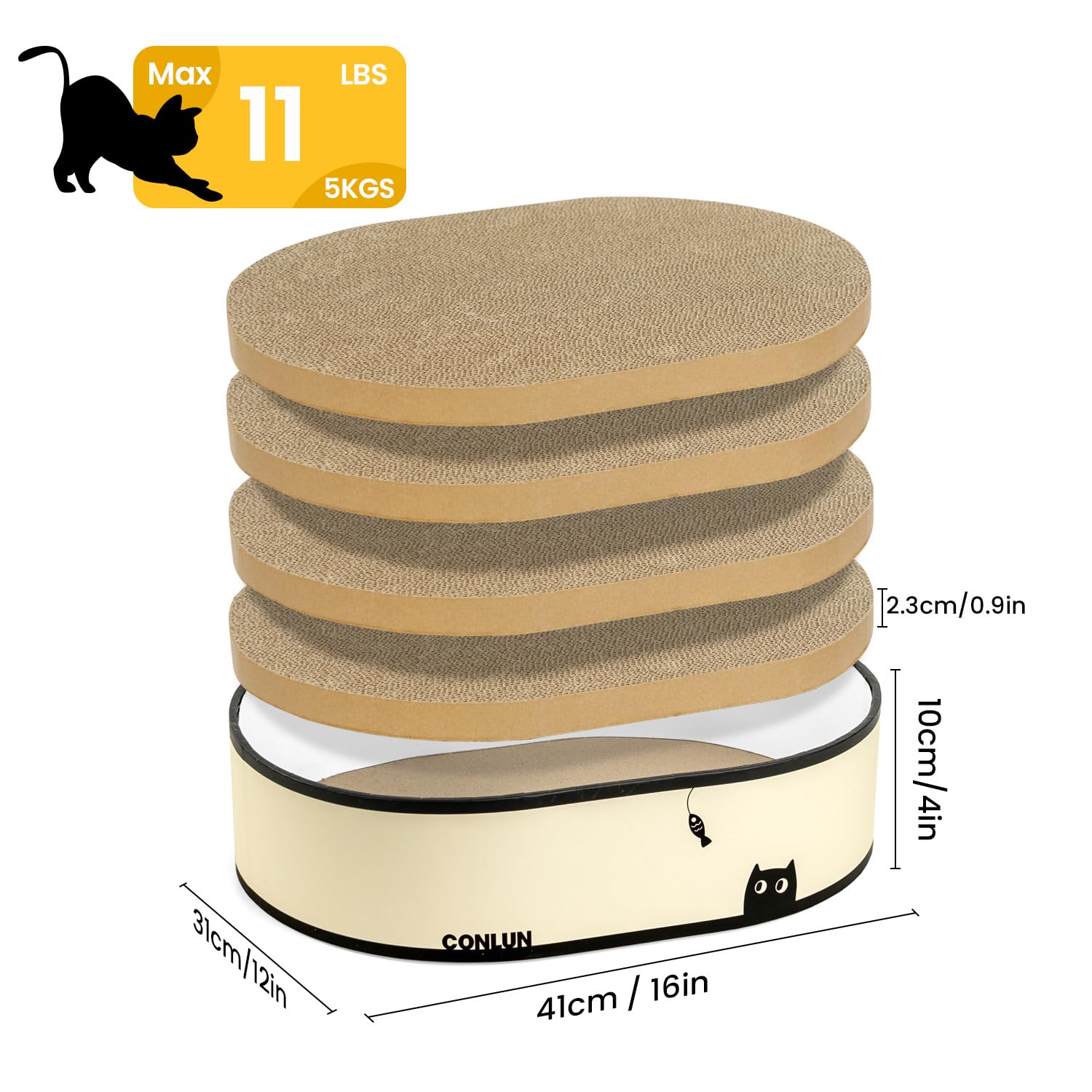 Conlun cat scratcher box uses replaceable double-sided pads