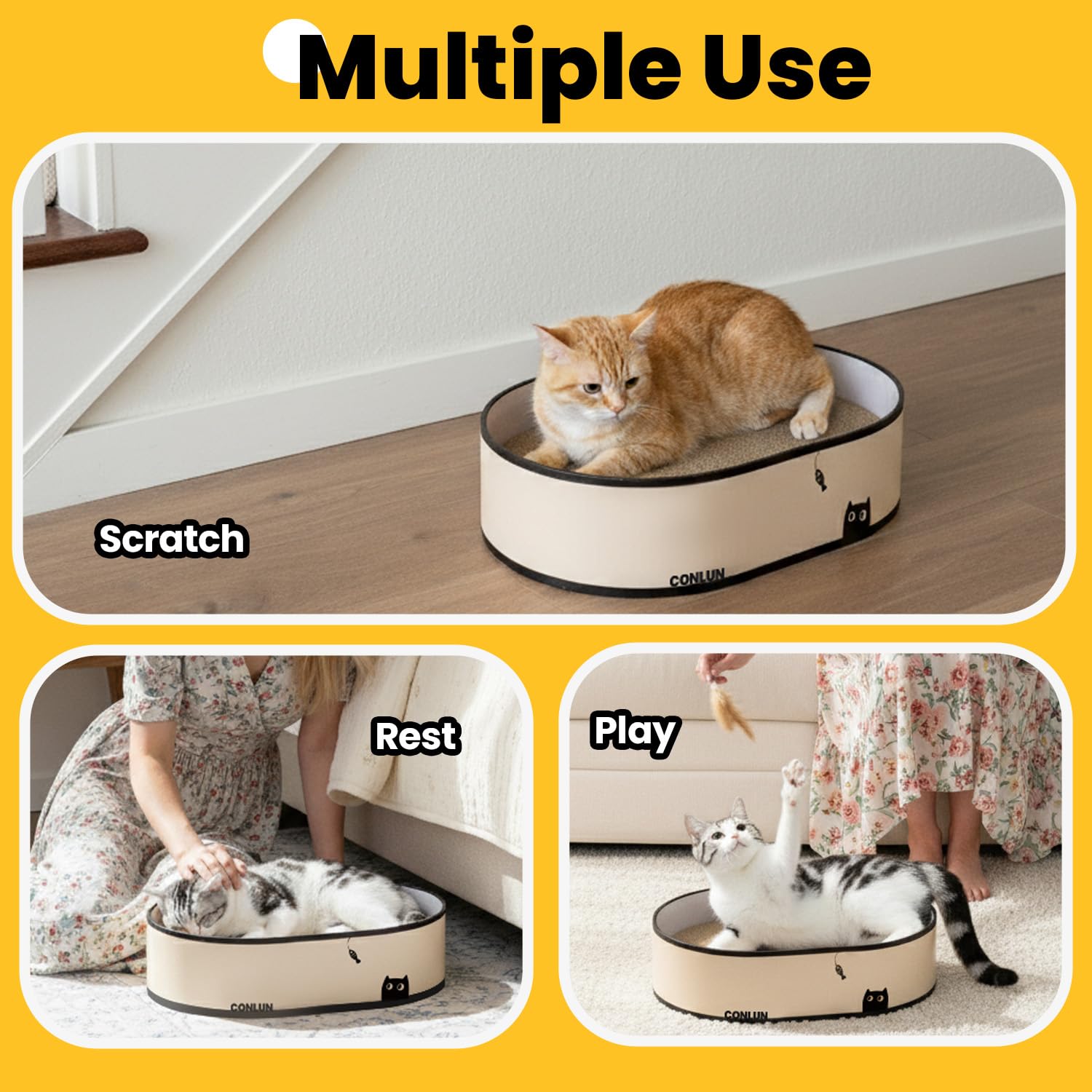 Conlun cat scratcher box indoors doubles as a cozy bed and lounger