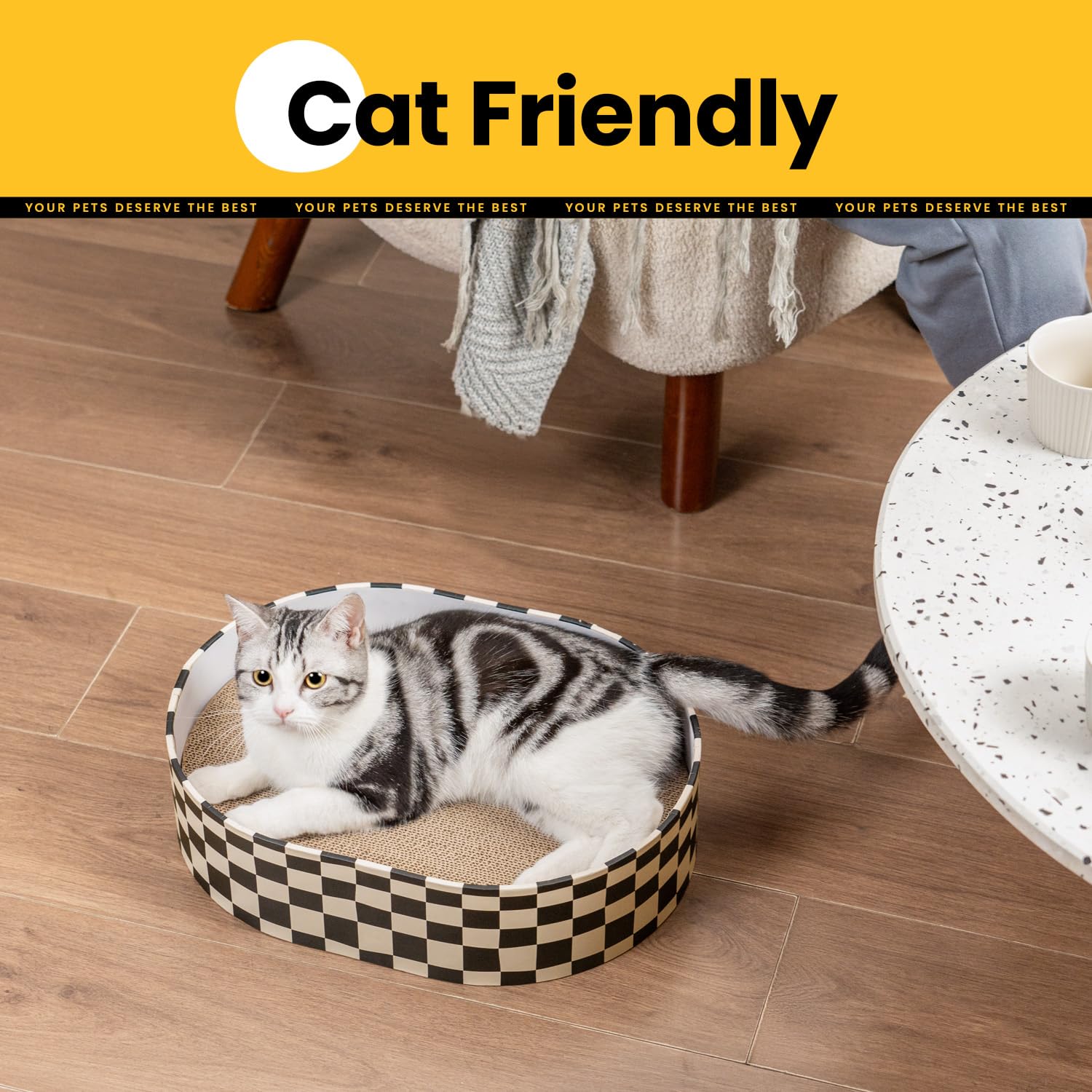 Conlun cat scratcher box interior cozy lounging space for a cat.