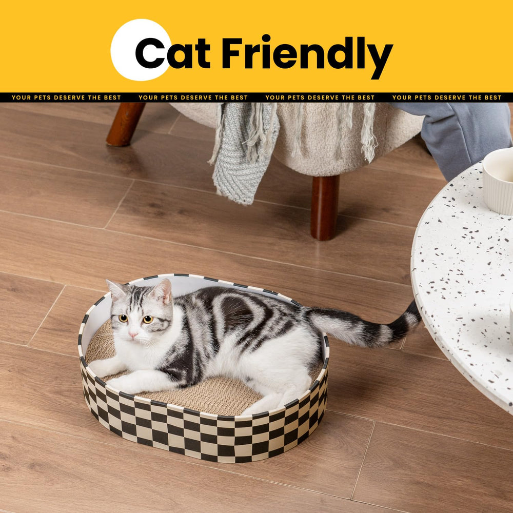 Conlun cat scratcher box interior cozy lounging space for a cat.