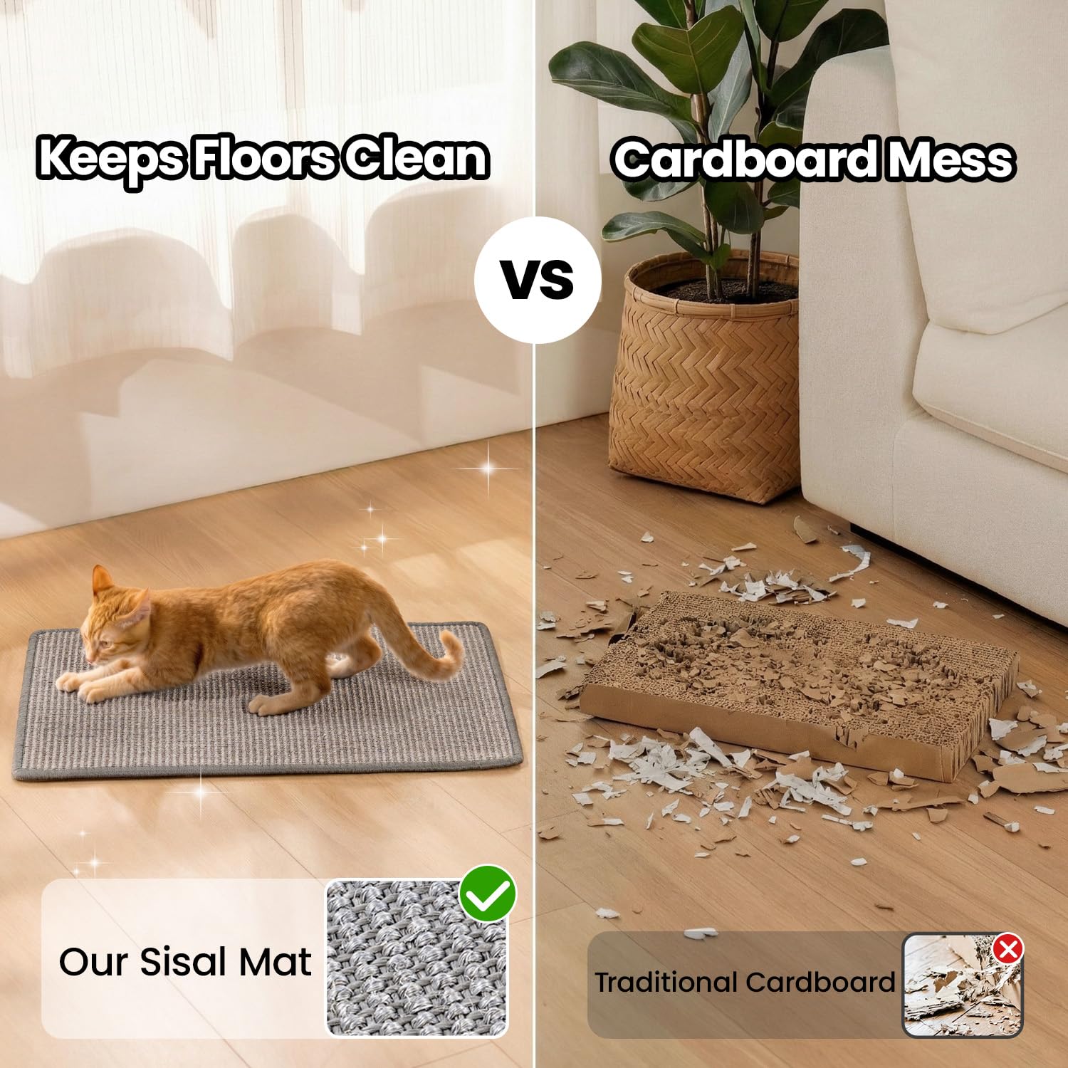 Conlun cat scratcher mat anti-slip back and loop strips for easy attachment