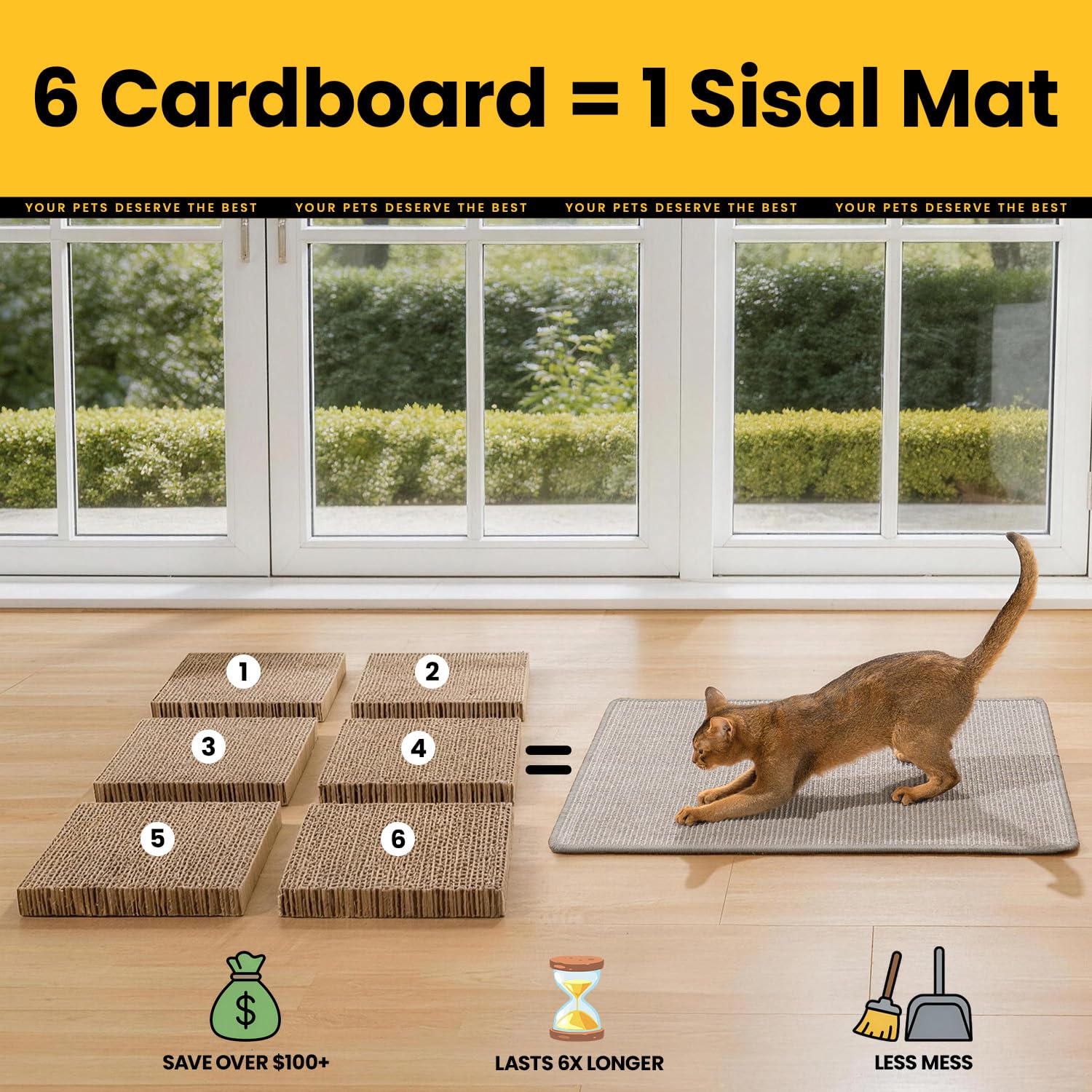 Conlun cat scratcher mat with hook-and-loop tapes for flexible placement
