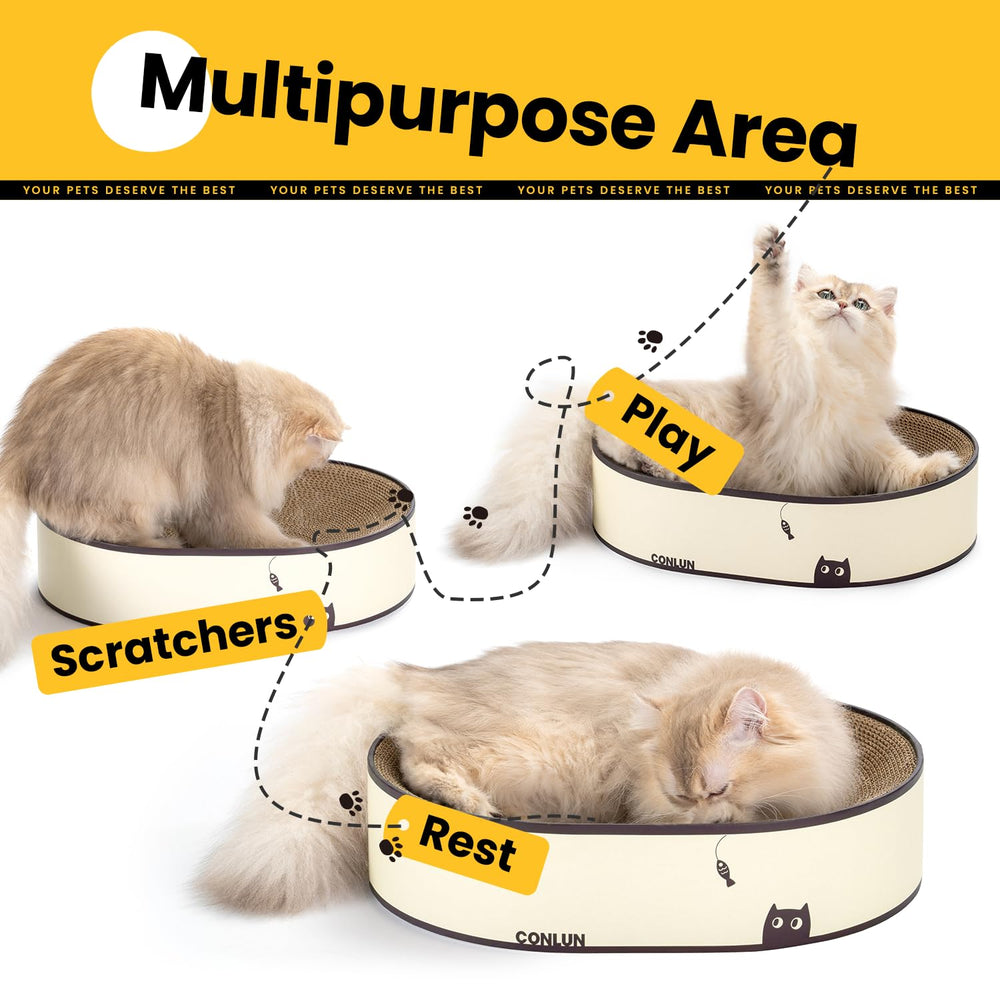 Conlun cat scratching pad lounge bed side angle demonstrates 2-in-1 design.