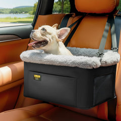 Conlun dog seat booster front view showing secure fit and elevated visibility for calm journeys