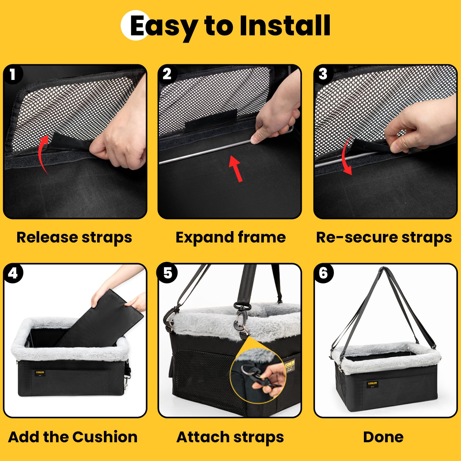 Conlun dog seat booster in-car mounted for quick setup on the road