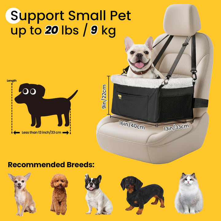 Conlun dog seat booster side view highlighting sturdy support during bumpy rides