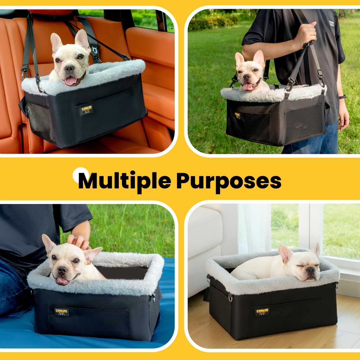 Conlun dog seat booster storage pocket illustrates convenient access to essentials