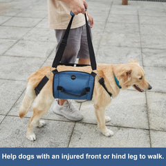 Coodeo dog carry sling used on stairs to aid ascent safely.