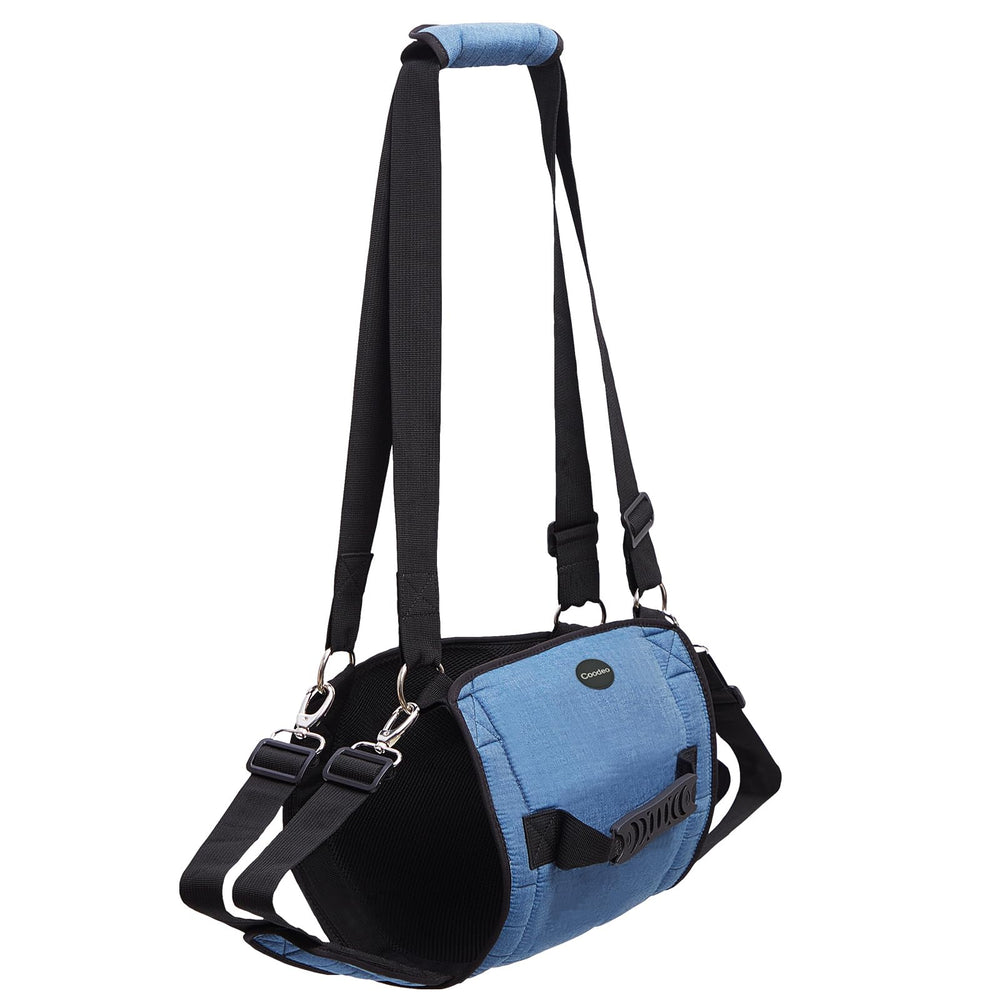 Coodeo emergency backpack-style support on dog for secure, quick placement.