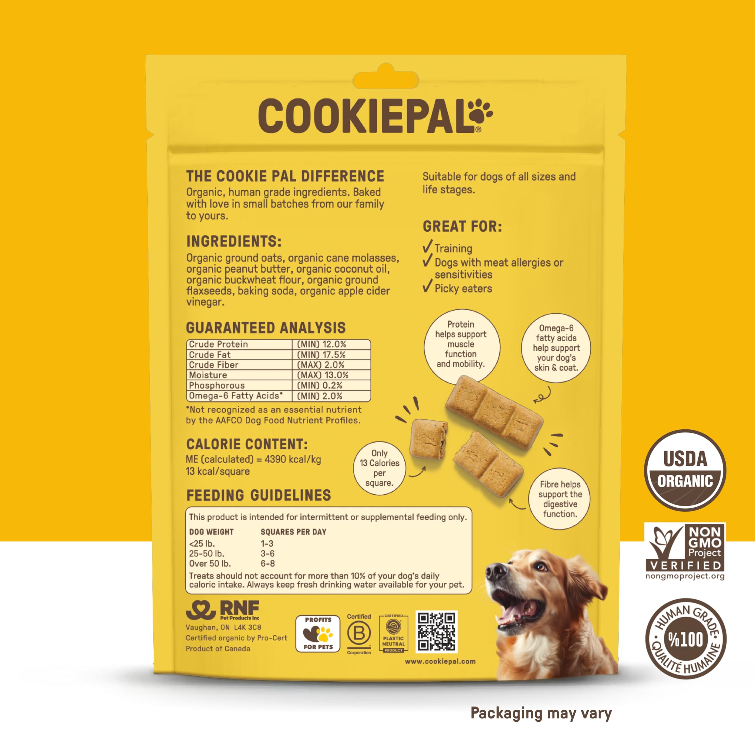 CookiePal organic-usda-ingredients-visual highlights premium organic ingredients for healthier dog treats.