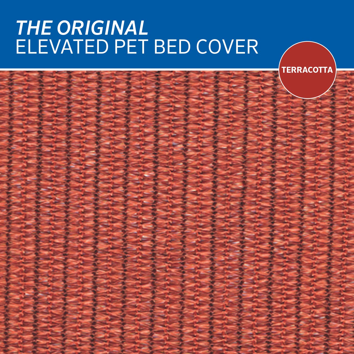 Terracotta Coolaroo cover for elevated pet bed, suitable for indoor or outdoor use