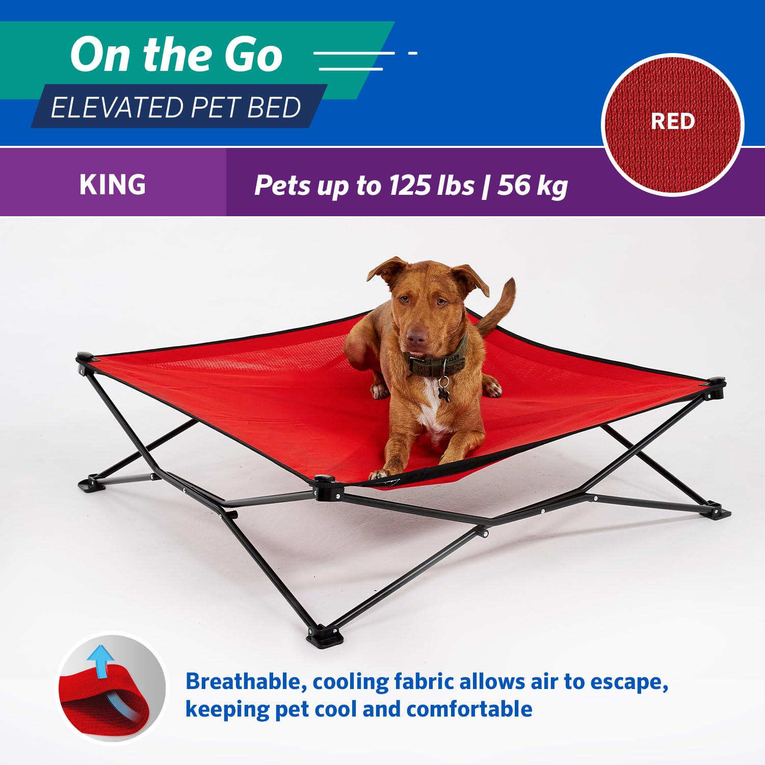 Elevated design of Coolaroo On-The-Go Bed improves airflow on uneven ground.