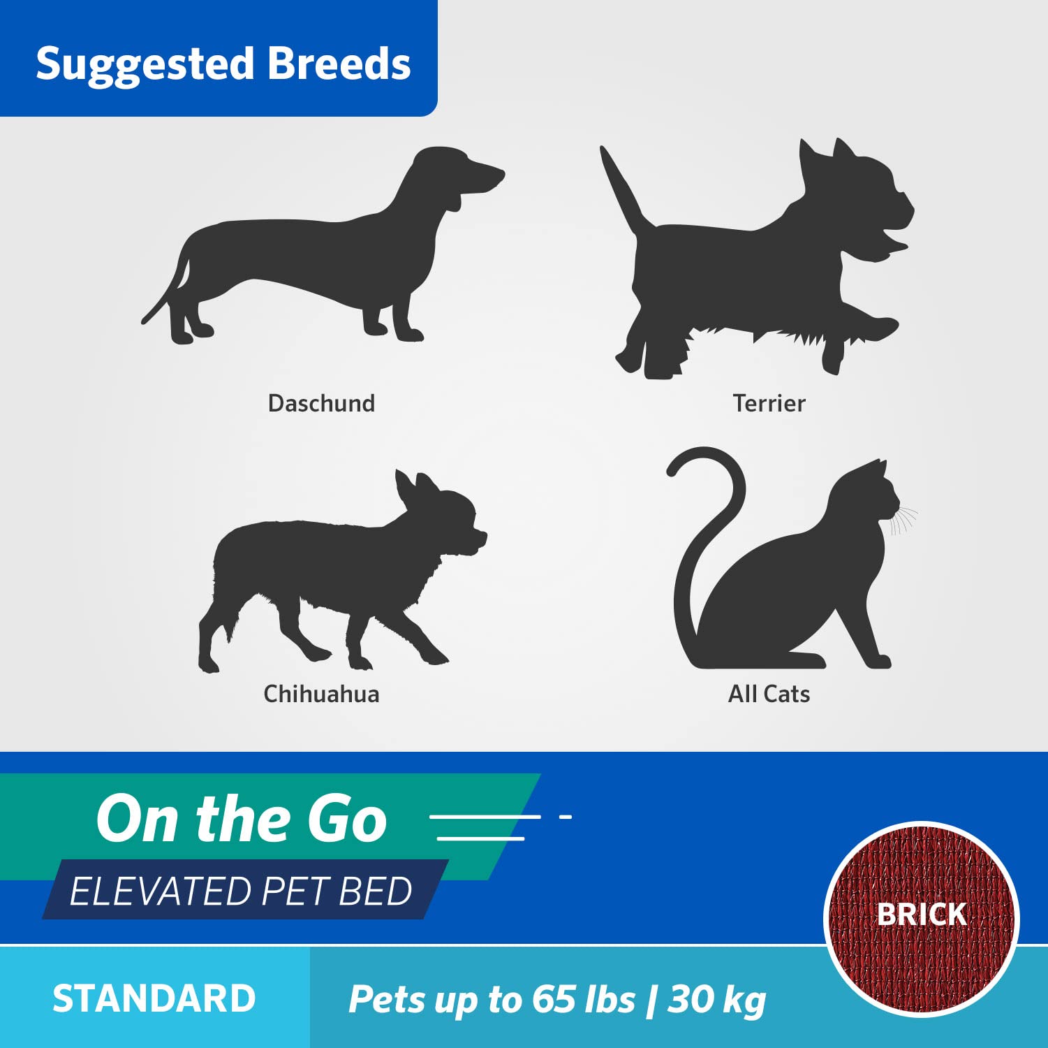 Coolaroo On-The-Go bed outdoor-use with moisture-resistant fabric keeps pets comfy on damp surfaces.