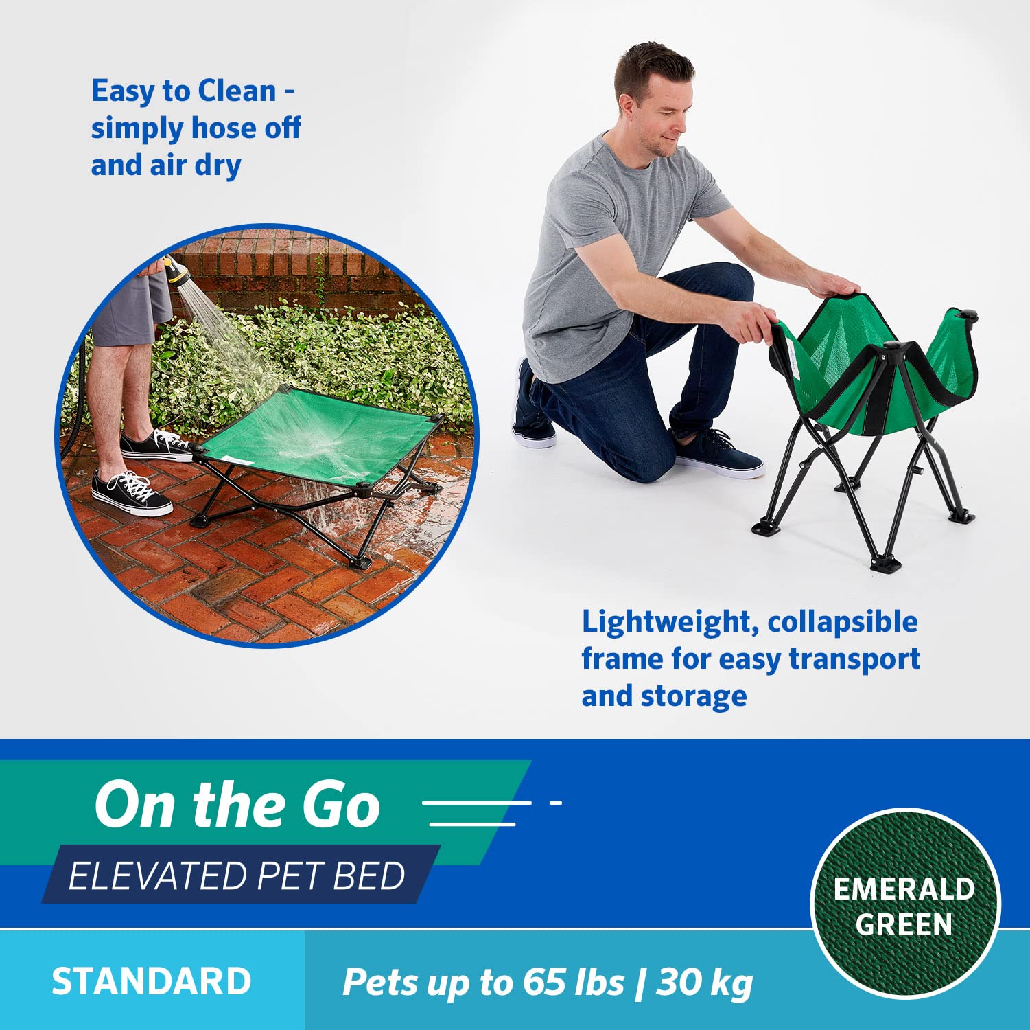 Coolaroo On-The-Go elevated dog bed with breathable fabric for all-around airflow.